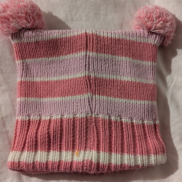 THE CHILDRENS PLACE Pink Striped Pom Pom FLEECE LINED WINTER HAT 4/6 years GIRL - Picture 2 of 3
